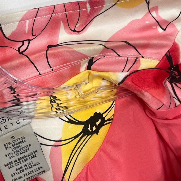 George Stretch Floral Blazer Jacket Pink Yellow Spring Career One Button Size 10 - Picture 5 of 7